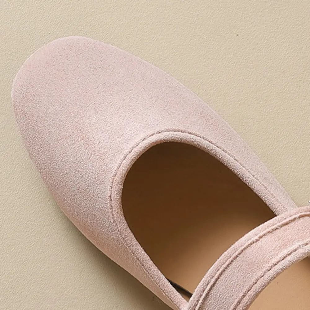 Soft Suede Round-Toe French Mary Jane Ballet Flats