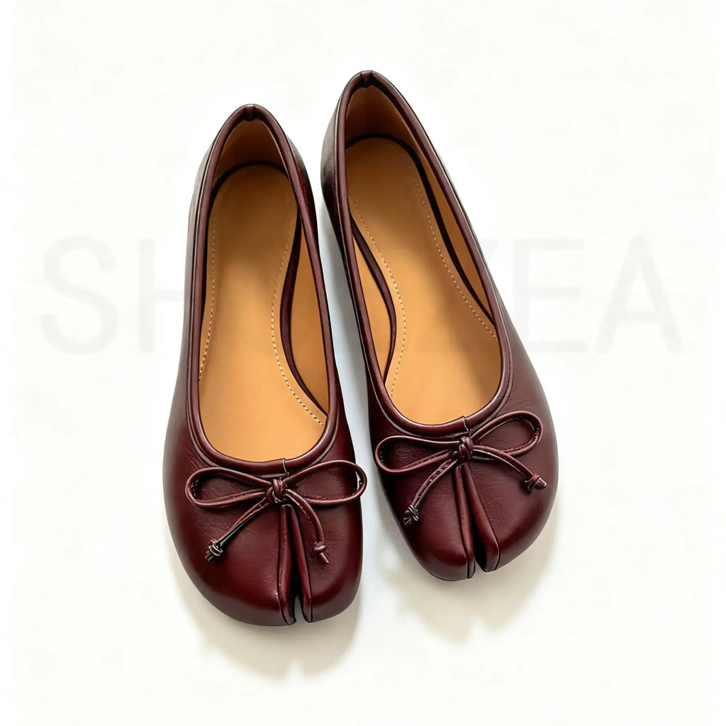 Women's Elegant Bow-Detailed Split-Toe Tabi Ballet Flats