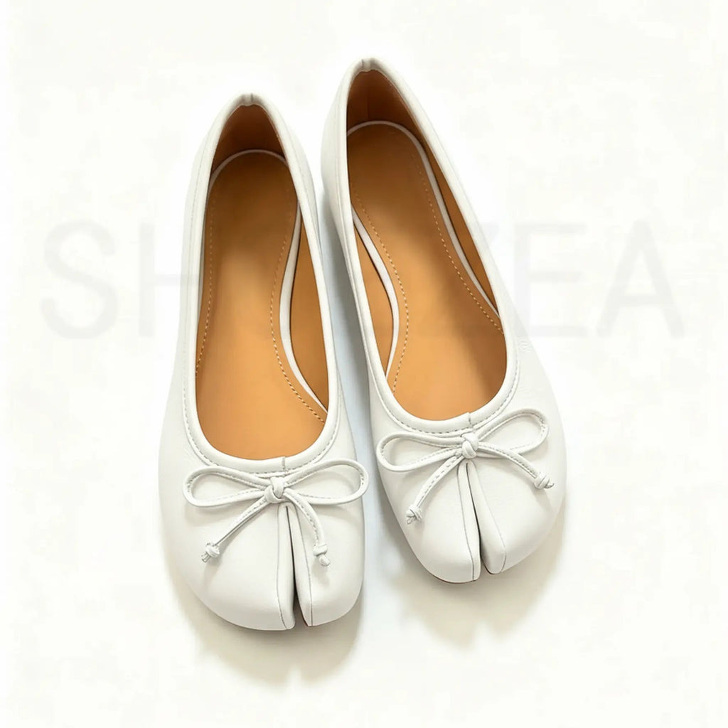 Women's Elegant Bow-Detailed Split-Toe Tabi Ballet Flats
