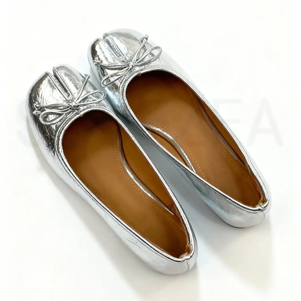 Women's Elegant Bow-Detailed Split-Toe Tabi Ballet Flats